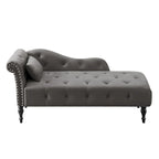Modern 60.6  Velvet Upholstered Buttons Tufted Chaise Lounge Chair with Solid Wood Legs and Nailheads