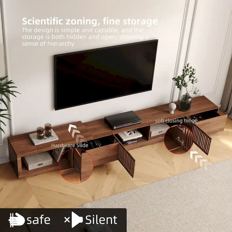 Moderner ausziehbarer und erweiterbarer TV-Schrank mit 4 Schubladen, für Fernseher bis 103 Zoll – 78,54 T × 15,74 B × 13,78 H