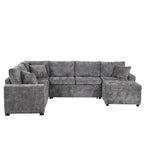 Chenille Sectional Sofa Pull-out Sofa Bed, L-Shape Sleeper Sofa with Storage Ottoman, 3 Pillows and Charging Devices