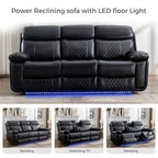 Elektrisch verstellbares Sofa mit kabellosem Ladegerät, Leselicht, LED-Beleuchtung für das Wohnzimmer, Kunstleder, AC-/USB-Anschluss, Getränkehalter, Schwarz