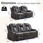 Elektrisch verstellbares Sofa mit kabellosem Ladegerät, Leselampe für das Wohnzimmer, Kunstleder, LED-Beleuchtung, AC-/USB-Anschluss und Getränkehalter, Schwarz