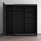 2-türiger Kleiderschrank mit Spiegel und Glasfront für 2 Personen (Grau/Schwarz/Weiß)