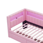 Gestoffeerd platformbed met USB-poorten en ledverlichting - bedframe voor tweepersoonsbed/twin-size met 2 opberglades - moderne slaapkamer