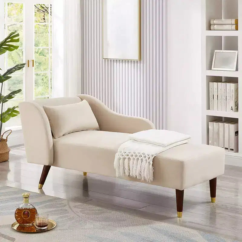 Moderne fluwelen chaise longue, gestoffeerde chaise longue met gebogen armleuning, slaapbank voor slaapkamer, kantoor of woonkamer