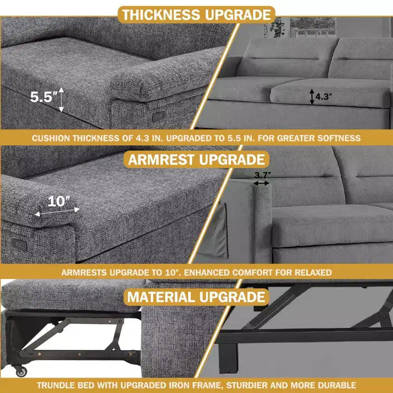 Dyonery 3-in-1-Schlafsofa, ausziehbares Schlafsofa mit verstellbarer Rückenlehne