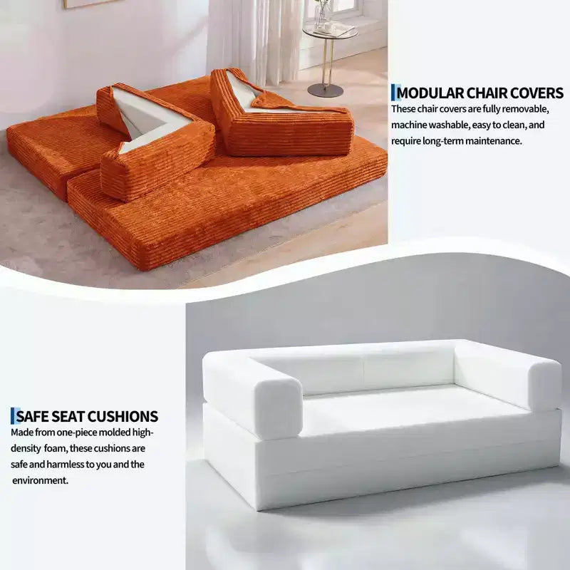 80.7 5-in-1 Convertible Sleeper Sofa Bed 鈥?Corduroy, 1200 lbs, No Assembly