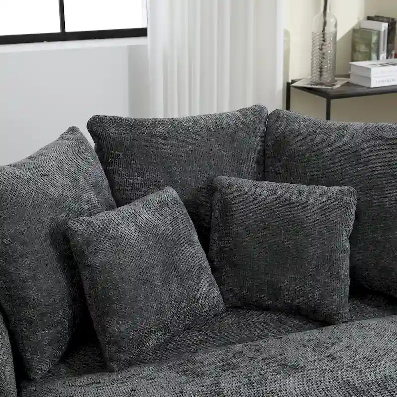 Poltrona moderna rotonda a barile con 5 cuscini e pouf opzionale