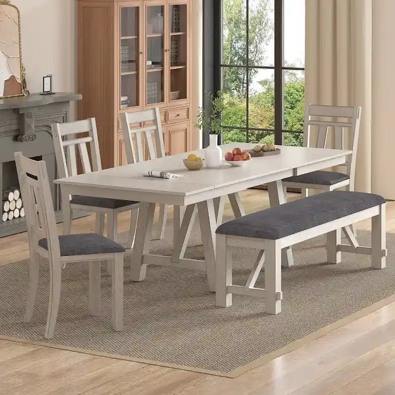 Sedie da pranzo VECELO in legno massello con seduta in tessuto di lino, set da 2/4/6 sedie