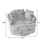 Extra grote 43 W pluche corduroy draaifauteuil met verzonken armleuningen en kuipvorm