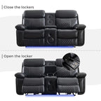 Elektrisch verstellbares Sofa mit kabellosem Ladegerät, Leselicht, LED-Beleuchtung für das Wohnzimmer, Kunstleder, AC-/USB-Anschluss, Getränkehalter, Schwarz