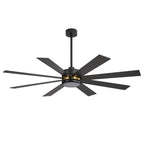 65 Inch 8-Blade Black LED Ceiling Fan with Light and Remote