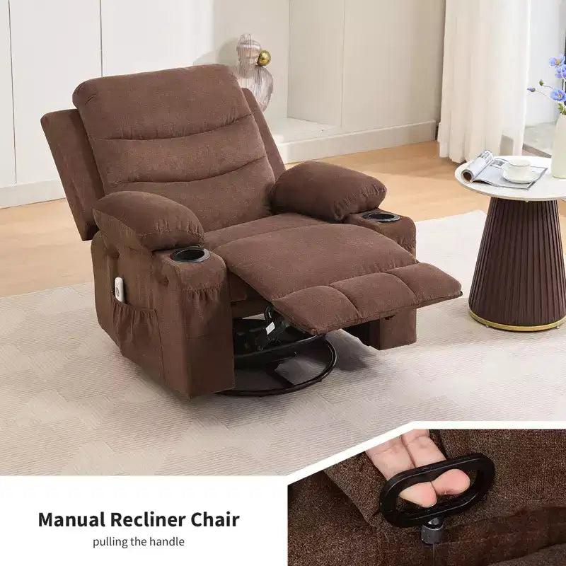 Poltrona reclinabile a dondolo girevole a 360° oversize con massaggio e calore - sedia lounge ergonomica con portabicchieri e tasche laterali per soggiorno e cameretta