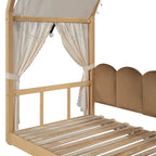 Letto Montessori a piattaforma in legno massello a forma di casetta, con tetto ad arco e letto estraibile, per bambine e bambini