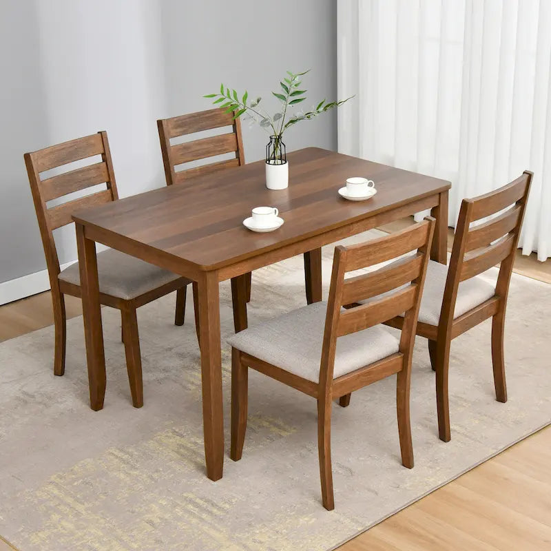 Set da pranzo composto da 5 pezzi in legno massello, 47 L (1 tavolo + 4 sedie con schienale a doghe)