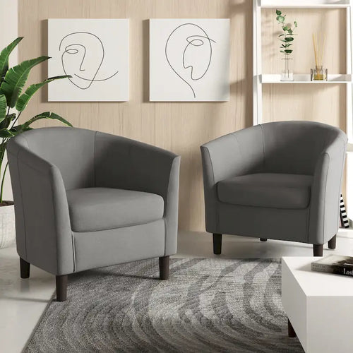 Set van 2 moderne linnen kuipfauteuils, clubfauteuils