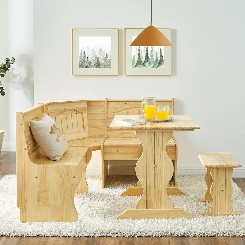Set da pranzo MUSEHOMEINC in stile tradizionale da 3 pezzi in legno massello per angolo colazione, con panca laterale e vano contenitore nascosto