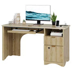 Bestier 55 Smart Computer Desk, Oak Writing Desk with File Drawers and Power Outlet, Executive Office Desk with Open Storage and Keyboard Tray