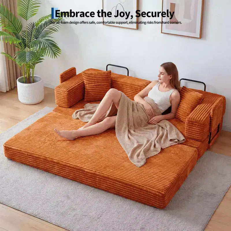 80.7 5-in-1 Convertible Sleeper Sofa Bed 鈥?Corduroy, 1200 lbs, No Assembly