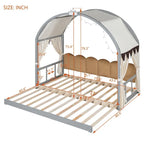 Letto Montessori a piattaforma in legno massello a forma di casetta, con tetto ad arco e letto estraibile, per bambine e bambini