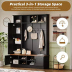 Entryway Hall Tree With Shoe Bench, Multifunctional Coat Rack with 6 Hook,Wood Hallway Coat Hanger with Shoe Storage for Entryway Living Room