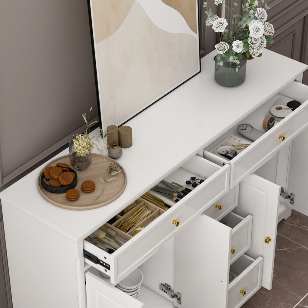 59,1' Sideboard-Buffet in Weiß, Mid-Century-Modern, zeitgemäß lackiert