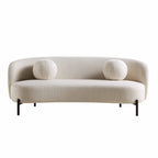 Divano curvo a 3 posti con cuscini sferici, misto lino beige