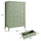 Hoge ladekast van 42,5 inch met 5 laden voor de slaapkamer, houten opbergkast met laden van 11,9 inch diep en gouden metalen knoppen, ideaal voor hal of entree