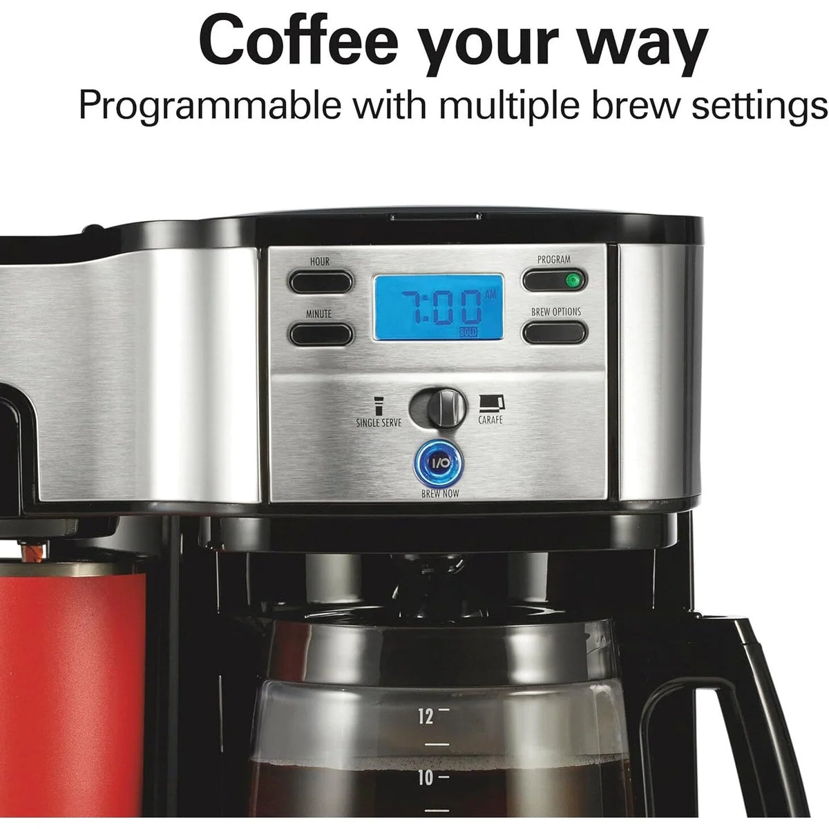 2-Way 12-Cup Coffee Maker & Single Serve, Glass Carafe, Auto Pause & Pour, Black