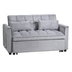 Modern Pull-Out Couch Bed, 3-in-1 Sleeper Sofa with Adjustable Backrest, Velvet Loveseat, Pillows & Side Pockets