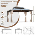 EROMMY Hardtop Gazebo,Outdoor Pergola with Double Roof & Netting & Curtains,Heavy Duty Canopy for Patio, Backyard, Pool party