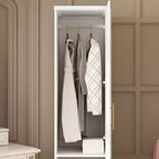 Famapy Luxe White Modular Wardrobe Armoire with Gold Hardware: Panelled Doors + Mixed-Door Design  Elegant Custom Closet for Bedrooms