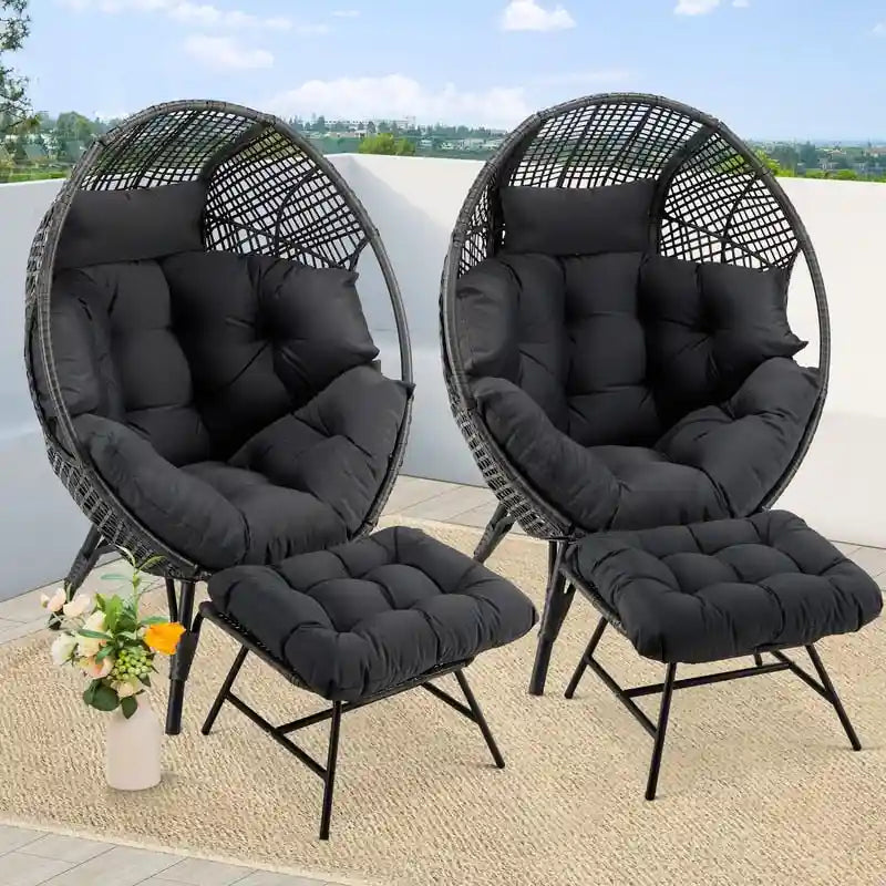 Sedia a uovo da interno FINCATI, sedia a uovo da esterno da 440 libbre, sedia a uovo oversize con pouf, sedia a uovo di lusso e confortevole con poggiapiedi