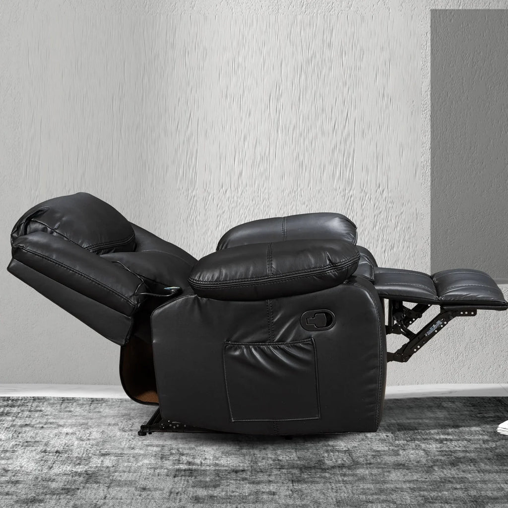 Geräumiger Relaxsessel aus strapazierfähigem Leder mit Massage- und Wärmefunktion