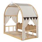 Letto Montessori a piattaforma in legno massello a forma di casetta, con tetto ad arco e letto estraibile, per bambine e bambini