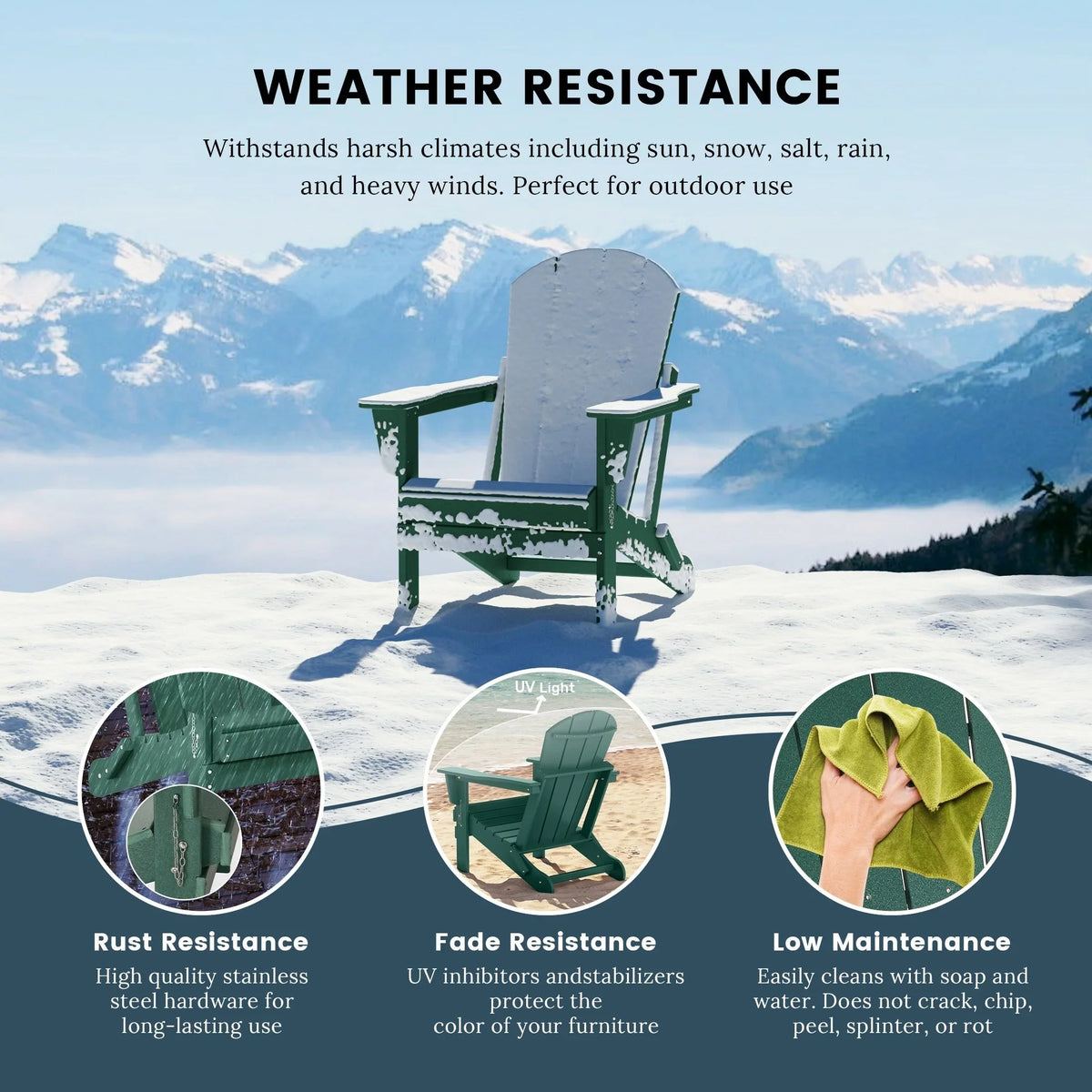 Polytrends Laguna Adirondack stolica za vanjsku terasu, otporna na izbljeđivanje i sve vremenske uvjete, sklopiva