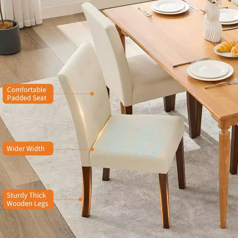 Parsons-eetkamerstoelen met knopen en capitonnering, set van 6 / 4 – gestoffeerde keukenstoelen met houten poten en gewatteerde zittingen – meubels voor woonkamer en keuken