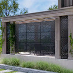 3-Panel Room Divider Screen with Geometric Pattern – Black Galvanized Steel
