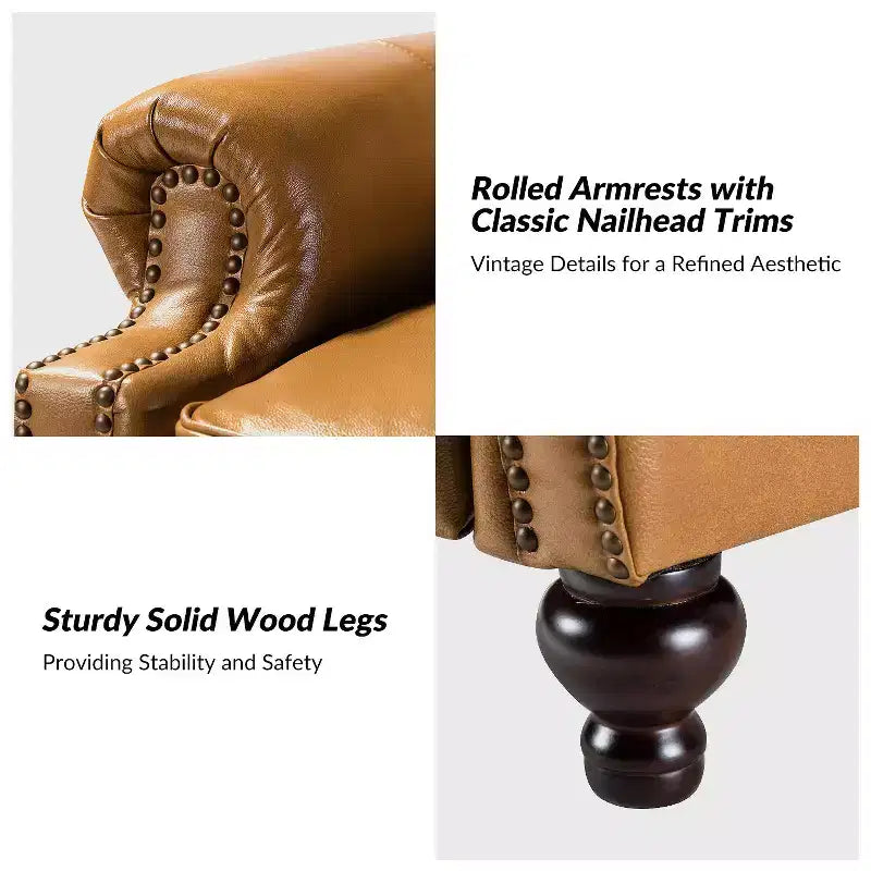 Set van 2 moderne Elisabete-fauteuils met hoge rugleuning van echt leer en vintage spijkerkopafwerking voor woonkamer en slaapkamer| ART OF LIVING DESIGNS