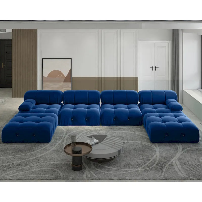 138' umbaubares modulares Ecksofa, U-förmige minimalistische Samtsofas