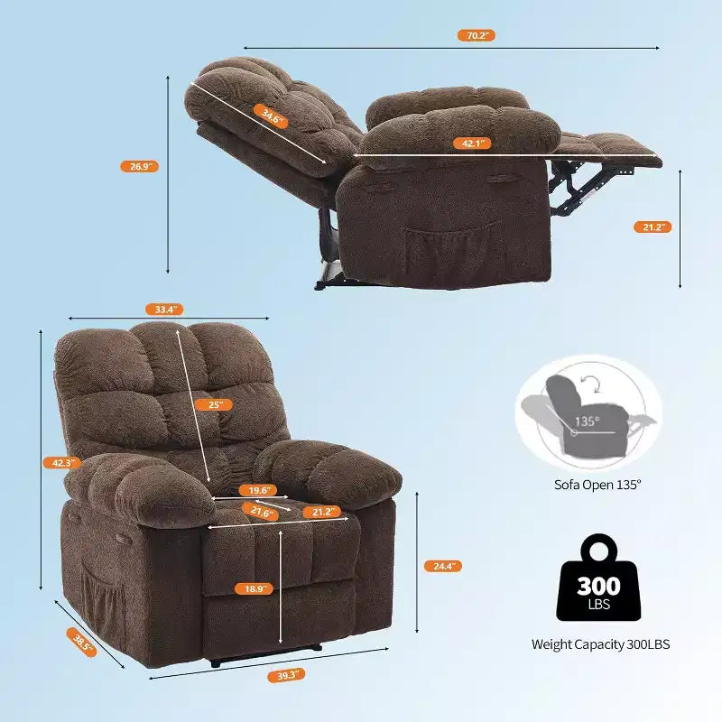 Ručni naslonjač, ergonomski naslonjač od prozračne tkanine s bočnim džepovima, jednokrevetna sofa, prikladna za dnevni boravak ili spavaću sobu