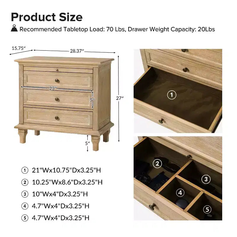 Comodino Giorgio con 3 cassetti e prese integrate, set da 2|HULALA HOME