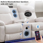 Elektrisch verstellbares Sofa mit kabellosem Ladegerät, Leselicht, LED-Beleuchtung für das Wohnzimmer, Kunstleder, AC-/USB-Anschluss, Getränkehalter, Schwarz