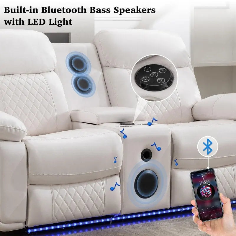 Elektrisch verstellbares Sofa mit kabellosem Ladegerät, Leselicht, LED-Beleuchtung für das Wohnzimmer, Kunstleder, AC-/USB-Anschluss, Getränkehalter, Schwarz