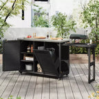 78,3 Zoll große Outdoor-Kücheninsel mit Edelstahl-Arbeitsplatte, klappbarer BBQ-Station und Aufbewahrungsschränken, Schwarz