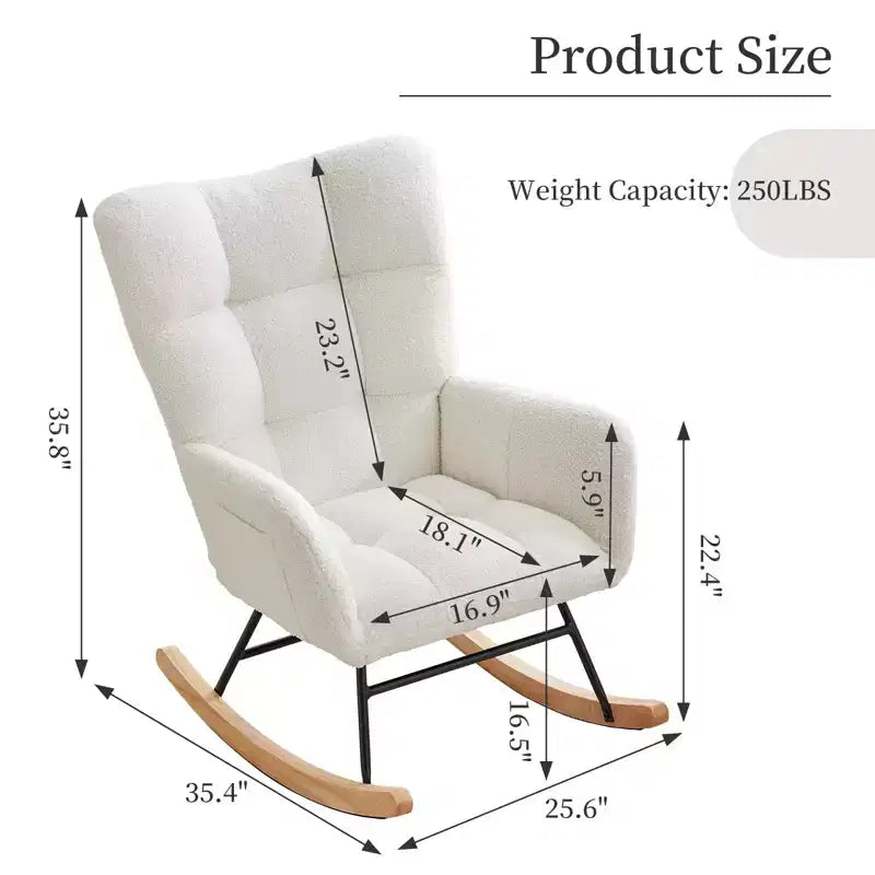 Schommelstoel voor de babykamer, zweefschommelstoel voor borstvoeding, comfortabele accentstoel voor de slaapkamer, zachte teddyfauteuil voor binnen