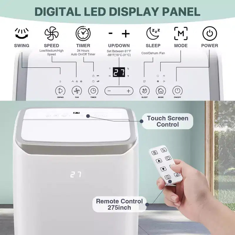 Tragbare Klimaanlage mit 14.000 BTU, kühlt bis zu 750 sq. ft., mobiles Klimagerät mit Luftentfeuchter