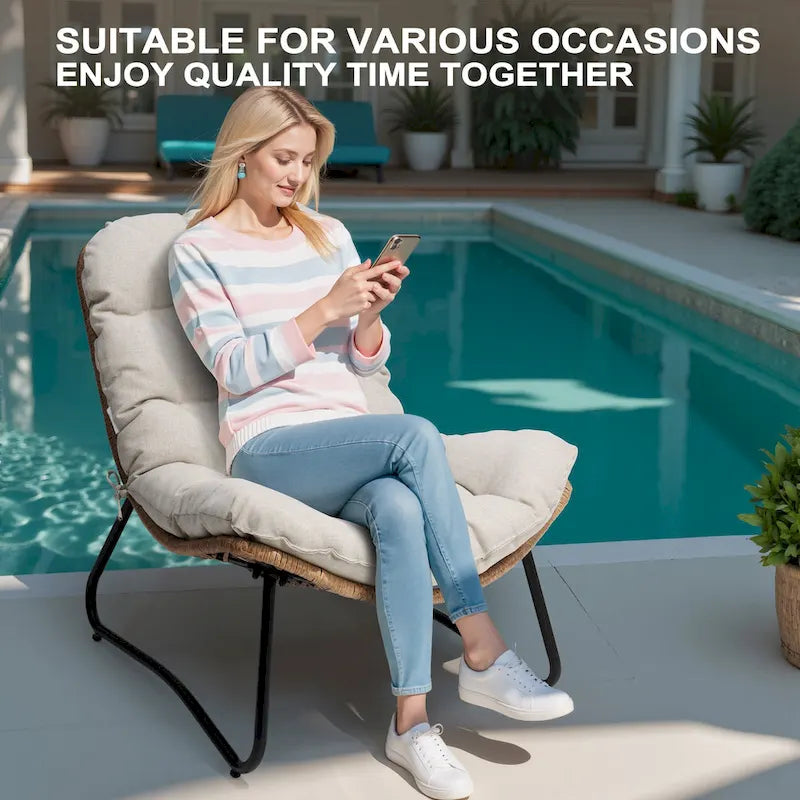 Poltrone Papasan da esterno con cuscino, in rattan PE, comode poltrone da patio con tavolino laterale