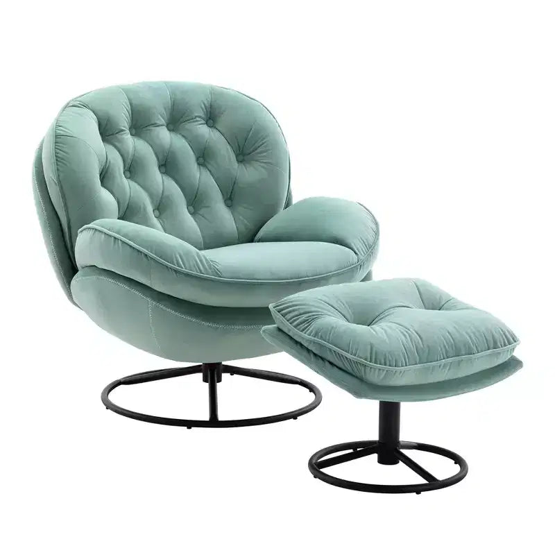 Okak fluwelen fauteuil met voetenbankje, moderne armloze woonkamerstoel in mid-centurystijl, zachte comfortabele stoel om tv te kijken en te gamen