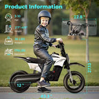 ECOLEAP K1 elektrische crossmotor voor kinderen, 36 V, snel tot 16 MPH, bereik van 14 mijl, piekvermogen van 700 W, 3 snelheidsstanden, 12 terreinbanden, UL, voor 3-10 jaar