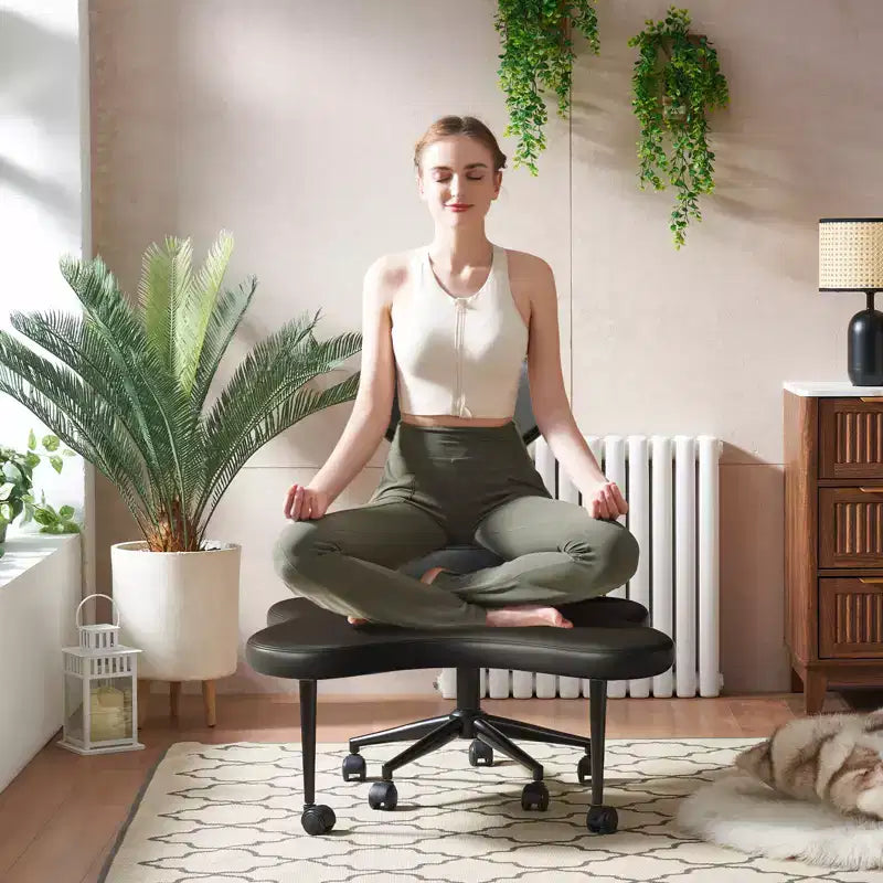 Pinmoco ergonomska uredska stolica s prekriženim nogama, podesiva meditacijska stolica, okretanje za 360°, lumbalna potpora, radna i uredska stolica, ADHD stolica